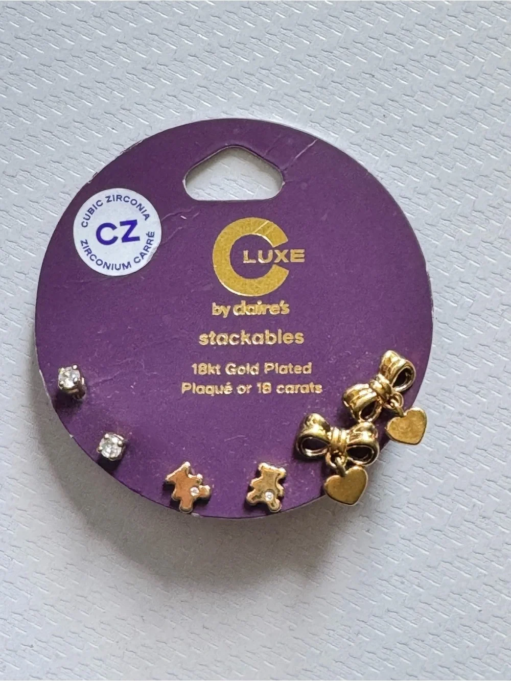 Claire's Gold Bow & Heart Stackable Earrings with CZ Studs
